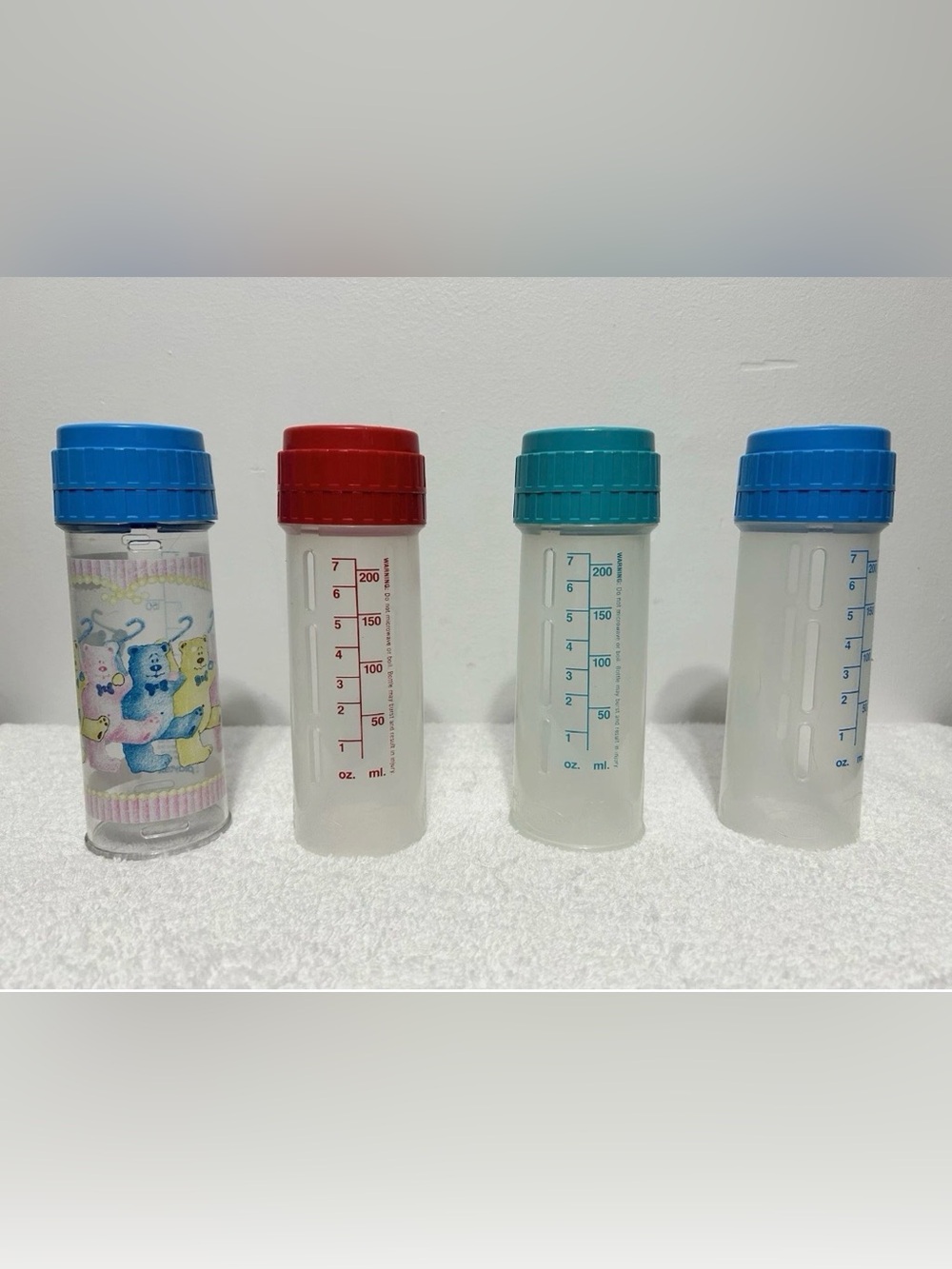 Vintage Playtex Nurser Drop In Bottles Rings Caps Flat Top Lot Of 4 No Nipples